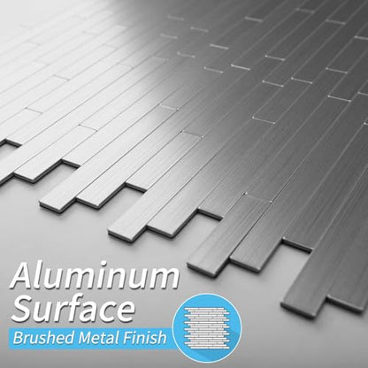Art3d 10-Pack Metal Peel and Stick Backsplash Tile, Silver Parallel - color: Silver Parallel