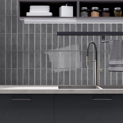 Peel and Stick Tile，New Upgrade Thicker Design Self Adhesive 12" x 12" Large Premium Peel and Stick Backsplash for Kitchen (Grey). - color: Grey
