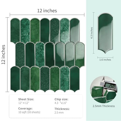 10-Sheet Upgraded Thicker Peel and Stick Kitchen Backsplash Tiles - color: Forest Green
