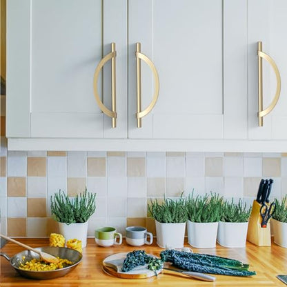 Amerdeco 10 Pack Brushed Gold Cabinet Pulls, 7.5 Inch(192MM) Hole Centers, Kitchen Cabinet Handles, Hardware, Drawer Pulls - color: Brushed Gold, size: 7.5"/192MM Hole Center, style: 10 Pack