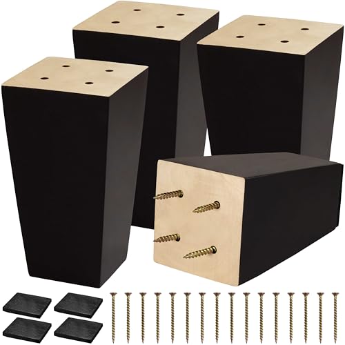 CODIN (5 Sizes: 3"-4"-5"-6"-8" Set of 4 Wood Furniture Legs - Square Sofa Legs, Couch Leg - Brown Mid-Century Modern Replacement Legs for Armchair Recliner Coffee Table Dresser (5") - size: 5"