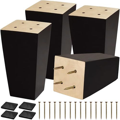 CODIN (5 Sizes: 3"-4"-5"-6"-8" Set of 4 Wood Furniture Legs - Square Sofa Legs, Couch Leg - Brown Mid-Century Modern Replacement Legs for Armchair Recliner Coffee Table Dresser (5") - size: 5"