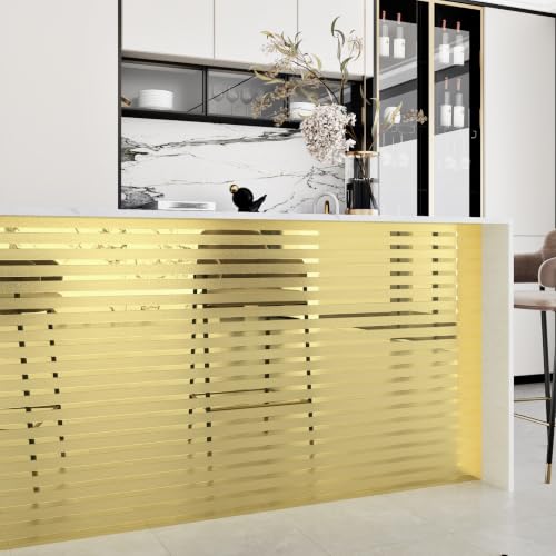 Champagne Gold Metallic Striped Wall Panels Peel and Stick for Wall 12×118" - color: Gold, size: 11.8" x 118"