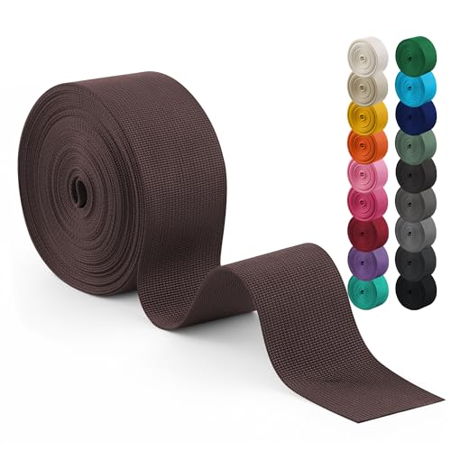 Polyester Webbing Strap 17+Colors – 1"&1.5"&2" – 10 Yards Heavy Duty Webbing Roll, Flat Webbing Strap for Indoor&Outdoor Gear, DIY Crafting, Repairing - color: Brown, size: 2"-10yards
