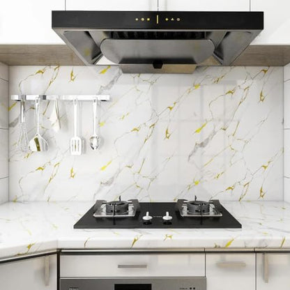 White Gold Marble Contact Paper 15.7"X118.1" Peel and Stick Wallpaper - color: White Gold, size: 15.7" x 118"