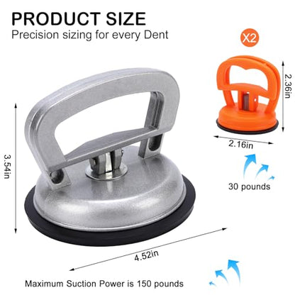 Stainless Steel Dent Puller for Fridge, Paintless Dent Removal Kit, Powerful Dent Puller with Heavy Duty Suction Cup & T-Handle Lifter for Car Body, Refrigerator Door, 3 Pack
