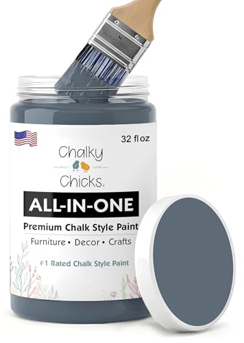 Chalky Chicks Steel 32 Fl Oz Chalk Paint for Furniture All in One - color: Blue Steel (Blue Gray), size: 32 Fl Oz (Pack of 1)
