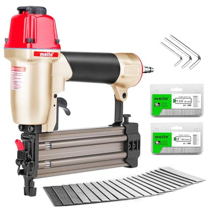 meite F50C Pneumatic Brad Nailer with 2000pcs Nails (1-1/4", 2"), Air 18 Gauge Brad Nailer Small Finish Nail Gun for Trim Work, Fires 18 Gauge Brad Nails 5/8 Inch to 2 Inch