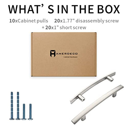 Amerdeco 10 Pack Brushed Satin Nickel 3-3/4 Inch(96mm) Hole Centers Kitchen Cabinet Pulls Hardware Kitchen Handles for Cabinets Cupboard Handles Drawer Pulls ZH0003 - color: Brushed Satin Nickel, size: 3.75"/96MM Hole Center