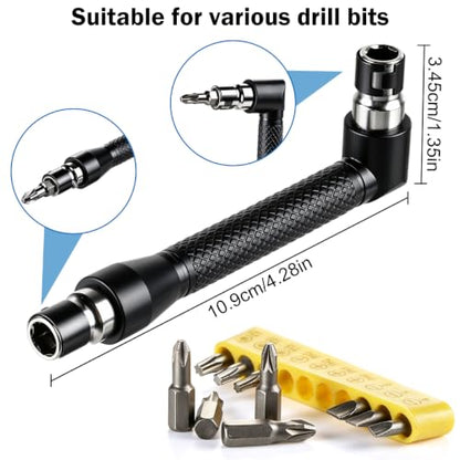 17Pcs Flexible Drill Bit Extension kit,Include 3Pcs Rotatable Socket Adapter,2Pcs Hex Shank 105° Right Angle Drill Attachment 10 Short Screwdriver Bits 90° Angled Bits & Bendable Drill Bit Extension