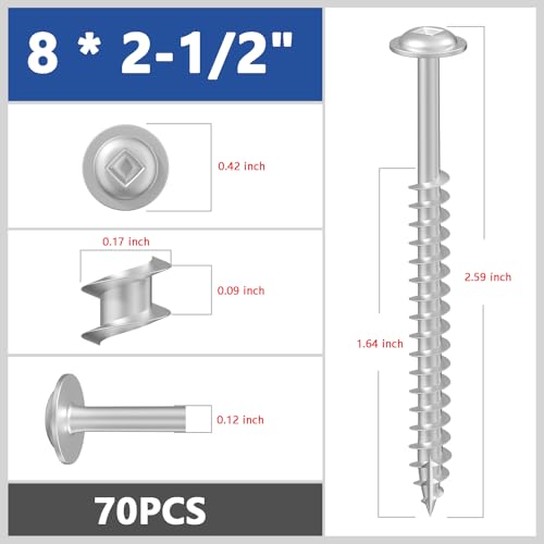 Wensilon Pocket Hole Screws, #8 x 2-1/2", Square Drive, White, 1lbs 70pcs - color: Silver, size: 8*2-1/2"