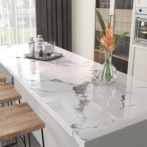 LaCheery Grey White Marble Contact Paper for Countertops Glossy White Marble Peel and Stick Countertop Contact Paper Waterproof Wallpaper for Bathroom Kitchen Counter Top Cabinets Vinyl Wrap 15.8"x79" - size: 15.8" x 79"
