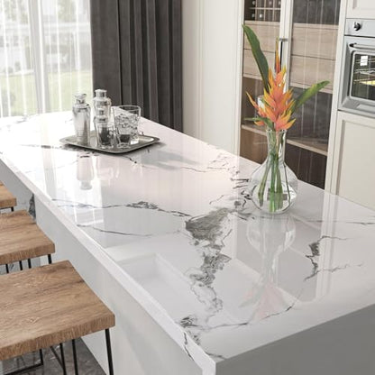 LaCheery Grey White Marble Contact Paper for Countertops Glossy White Marble Peel and Stick Countertop Contact Paper Waterproof Wallpaper for Bathroom Kitchen Counter Top Cabinets Vinyl Wrap 15.8"x79" - size: 15.8" x 79"