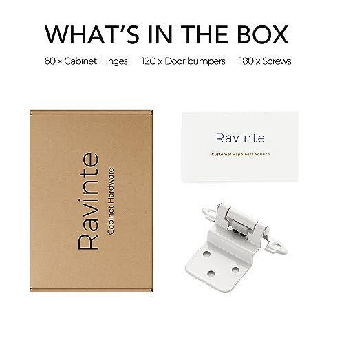 Ravinte 3/8" Inset White Cabinet Hinges 60 Pack (30 Pairs) - color: White