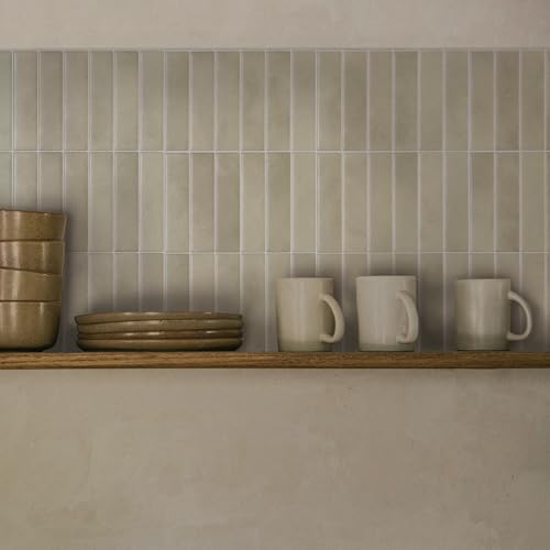 Smart Tiles Peel and Stick backsplash, Stacked Taupe Beige, 11.43"x9" - color: Taupe Beige