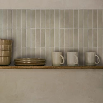 Smart Tiles Peel and Stick backsplash, Stacked Taupe Beige, 11.43"x9" - color: Taupe Beige