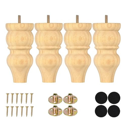 6 Inch Sofa Legs Replacement Set of 4, Unfinished Wood Bun Feet for Furniture, Suitable for Couch/Ottoman/Chair