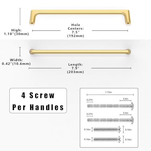 10 Pack Brushed Gold Cabinet Pulls 7.5 Inch(192mm) Kitchen Cabinet Handles Solid Zinc Alloy Cabinet Hardware Drawer Pulls - color: Brushed Gold, size: 7.5" Hole Center Pull