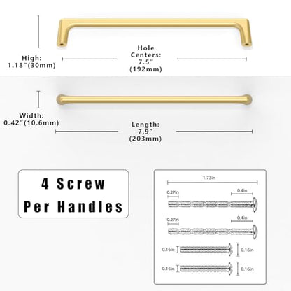 10 Pack Brushed Gold Cabinet Pulls 7.5 Inch(192mm) Kitchen Cabinet Handles Solid Zinc Alloy Cabinet Hardware Drawer Pulls - color: Brushed Gold, size: 7.5" Hole Center Pull