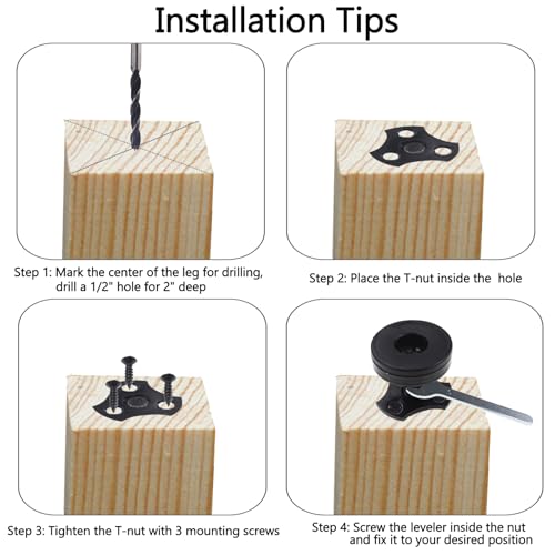 3/8"-16 Thread Adjustable Leveling Feet, Heavy Duty Furniture Feet Levelers with T-Nut Kit Floor Protect for Sofa Cabinet Table Chair Furniture Leg 8 Pack - size: 8 Pcs