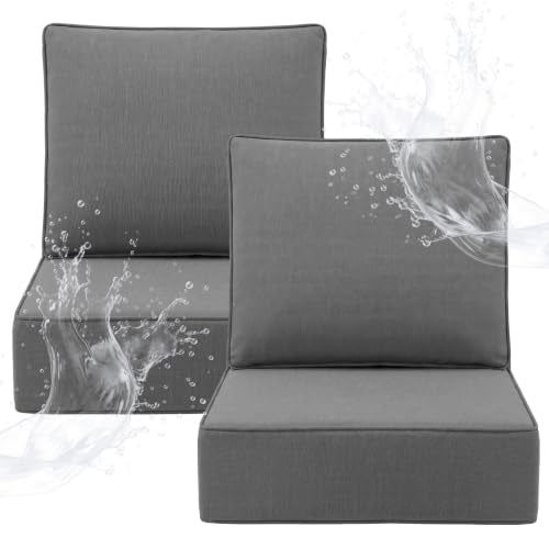 ZCUBED Luxury 6.2" Thick Outdoor Chair Cushions 2 Set - 22 x24 Inch 30D Sponge Filling Fade-Resistant Chair Cushion, Water Resistant & Removable Cover Patio Furniture Replacement Cushion - color: Grey, size: 22"x24" Extra Thick
