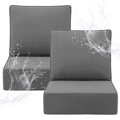 ZCUBED Luxury 6.2" Thick Outdoor Chair Cushions 2 Set - 22 x24 Inch 30D Sponge Filling Fade-Resistant Chair Cushion, Water Resistant & Removable Cover Patio Furniture Replacement Cushion - color: Grey, size: 22"x24" Extra Thick