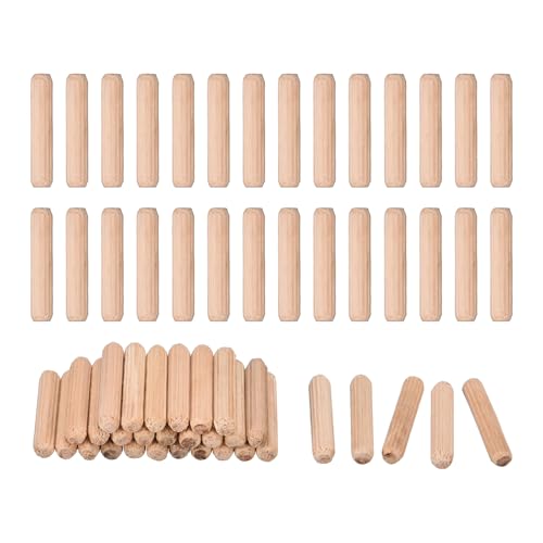 uxcell 60 Pcs Wooden Dowel Pins 6x30mm(0.24x1.18) Fluted Beveled Ends Wood Dowel Pegs Dried Hardwood for Woodworking Furniture Shelf - size: 6x30mm