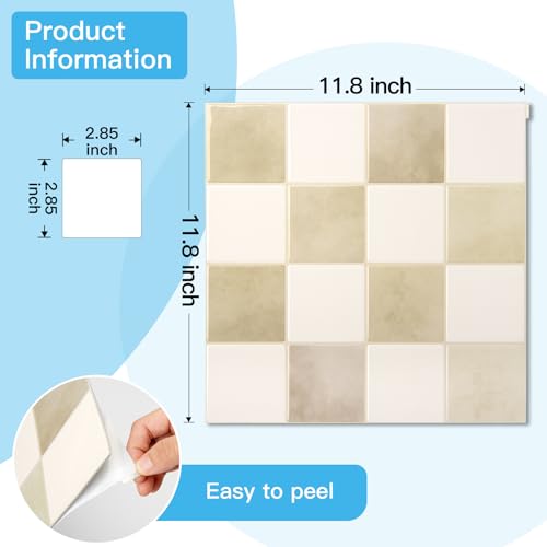 Art3d Grid Peel and Stick Backsplash, 10-Pack, 12 x 12 in, Beige and White - color: Beige and White