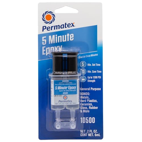 Permatex 10500-5 Minute Epoxy, Single-Use Syringe for General Purpose Creates a Hard, Rigid Bond for Coating in Minutes - Resin epoxy is Resistant to Water and solvents, and All-Purpose - size: 0.2 Ounce, style: Liquid
