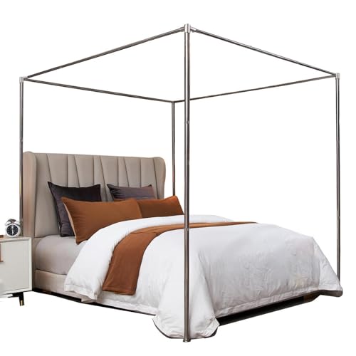 Canopy Bed Frame Full, Stainless Steel Four Corner Bed Canopy Poles Mosquito Net Frame Bracket Fit for Metal Bed Wood Bed, Stainless Steel Canopy Bed Frame Full Size - size: 78"W x 53"L (Pack of 1)