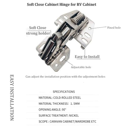 RV Soft Close Cabinet Hinges for Motorhome, Caravan, Camper & Travel Trailer - 4pc Overhead Cabinet Hinges