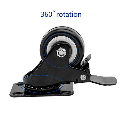 4 PCS 2 inch Heavy Duty Caster Wheels Polyurethane PU Rubber Swivel Casters with Top Plate & Strong Bearing Total 400lb Quite Mute Non-Marking Locking Stem Casters Black (2'') - size: 2''
