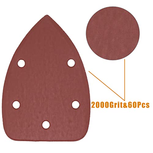60 Pcs 2000 Grit Mouse Detail Sander Sandpaper, Aluminum Oxide Mouse Sander Pads 5 Hole Palm Sander Pads Sanding Sheets for 140mm Mouse Sander - size: 2000 Grit