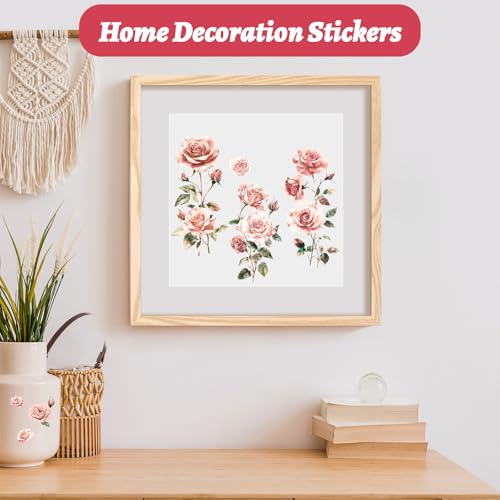 Flowers Rub On Transfers for Furniture and Crafts, 3pcs Pink Rose Flowers Transfers Stickers Waterproof Decals for Bookcase Wardrobe DIY Home Door - color: Pink Roses