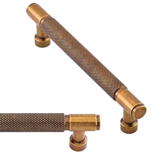 10 Pack Antique Brass Knurled Cabinet Pulls 5 Inch(128mm) Kitchen Cabinet Handles Cabinet Hardware Drawer Pulls - color: Antique Brass, size: 5" Hole Center