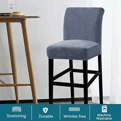 Turquoize Bar Stool Covers 4 Pack Bar Stool Covers with Backs Barstool Covers Velvet Bar Stool Seat Covers Slipcover Pub Counter Stool High Back Chair Covers, Thick Soft Modern Style, Stone Blue, 4 - color: Velvet-stone Blue