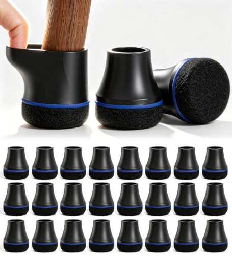 Chair Leg Floor Protectors for Hardwood Floors, Triple-Layer Design Silicone Chair Leg Caps, 3X Noise Reduction & 3X Anti-Scratch, Premium Durable Protectors for Dining Chairs (24pcs Fit 0.6"-0.75") - color: 24pcs Black&blue Ring, size: Round-S (0.6-0.75i