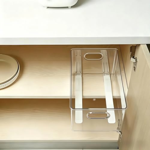 A Pair of No-Drill Silent Drawer Slides, Excluding Storage Box.Kitchen Cabinet Pull Out Tracks, Installation Adjustable Storage Organizer for Wardrobe, Bathroom, Pantry