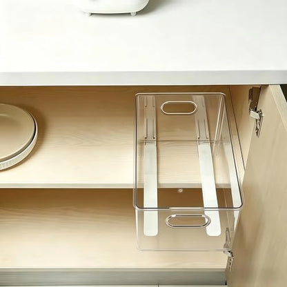 A Pair of No-Drill Silent Drawer Slides, Excluding Storage Box.Kitchen Cabinet Pull Out Tracks, Installation Adjustable Storage Organizer for Wardrobe, Bathroom, Pantry