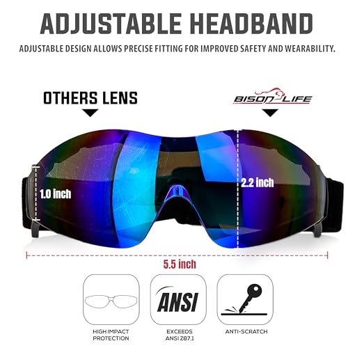 BISON LIFE Mirage Blue Mirror Lens vented Safety Goggles, ANSI Z87.1, 1Pack - color: Blue Mirror