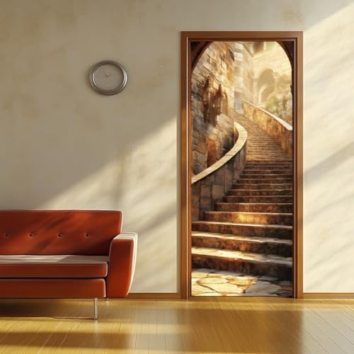 arricraft 2 Pcs Self-Adhesive Door Stickers, 31.5"x78.7" Stone Steps Pattern Door Murals Stickers PVC Removable Wallpaper Decoration for Bedrooms Living Room - style: Stone Steps