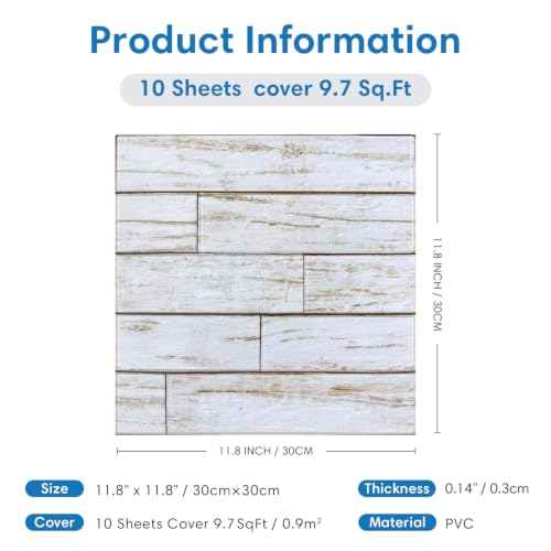COMSTICKC 3D Faux Wood Wall Sticker Shiplap Peel and Stick, Not Real Wood - color: Gray-White