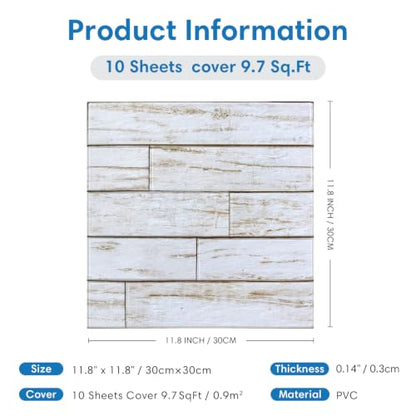 COMSTICKC 3D Faux Wood Wall Sticker Shiplap Peel and Stick, Not Real Wood - color: Gray-White