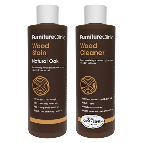 Furniture Clinic 8.5oz Natural Oak Wood Stain + 250ml Wood Cleaner | Water Based | Fast Drying, Low Odor, & Non-Toxic | for Indoor & Outdoor Furniture and More