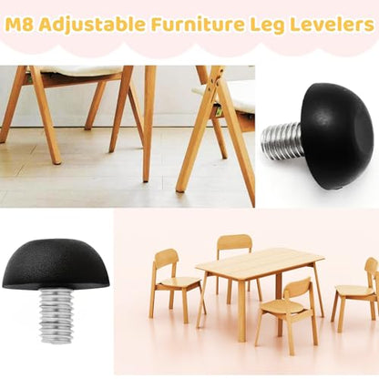 18Pcs 8mm x 1.25 M8 Adjustable Furniture Legs Feet, Stainless Steel Table Levelers Outdoor Screw in Leveling Feet for Patio Table, Chairs, Cabinet Desk and Stool - size: 18PCS