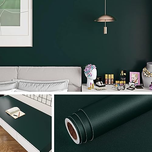Livelynine 15.8X197 Emerald Green Contact Paper Peel and Stick Green Wallpaper Stick and Peel Vintage Wall Paper Roll for Bedroom Boys Kids Living Room Kitchen Classroom Bulletin Board Self Adhesive - color: Dark Green, size: 15.8" x 197"