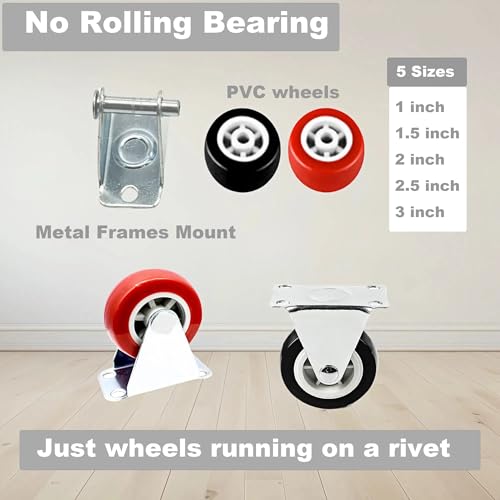2" Rigid Plate PVC Casters,No Bearing,Max 20kg Load,6 PCS-Black - color: Black, size: 2 inch