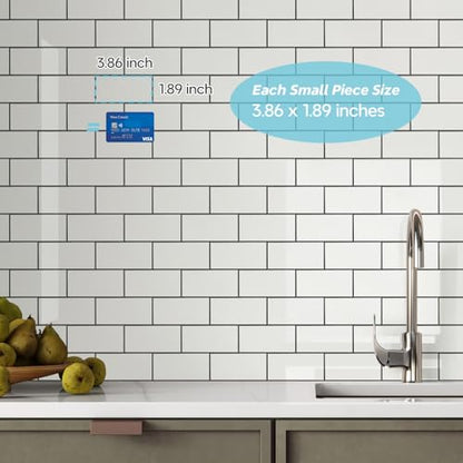 STICKGOO Peel and Stick Backsplash on Subway Tile, Polished White - color: White