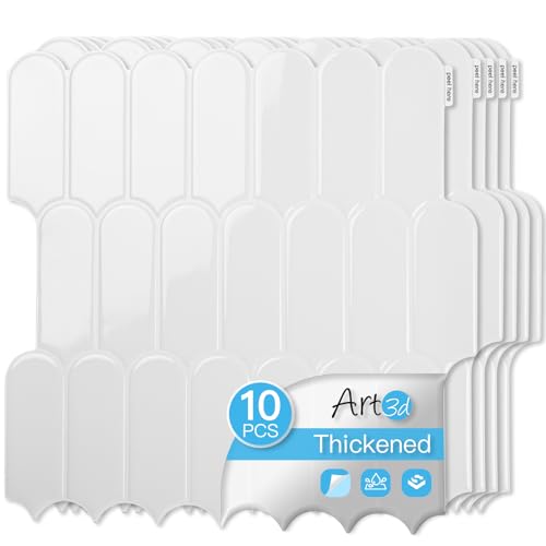 Art3d 10-Pack Arrowhead Design Wall Tile, Peel and Stick Backsplash, White - color: White