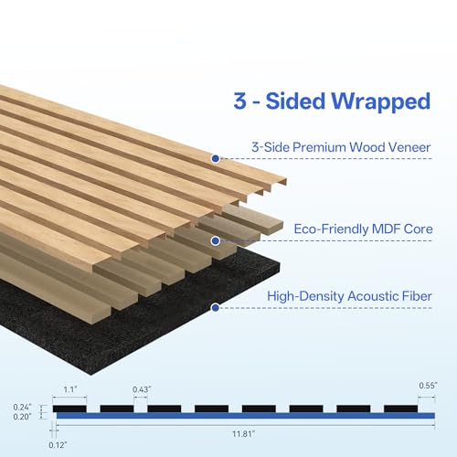 PIWA Acoustic Wood Slat Wall Panels, 10 Pack 23.6"x11.8" Oak - color: Oak, size: 24x12" 10pcs